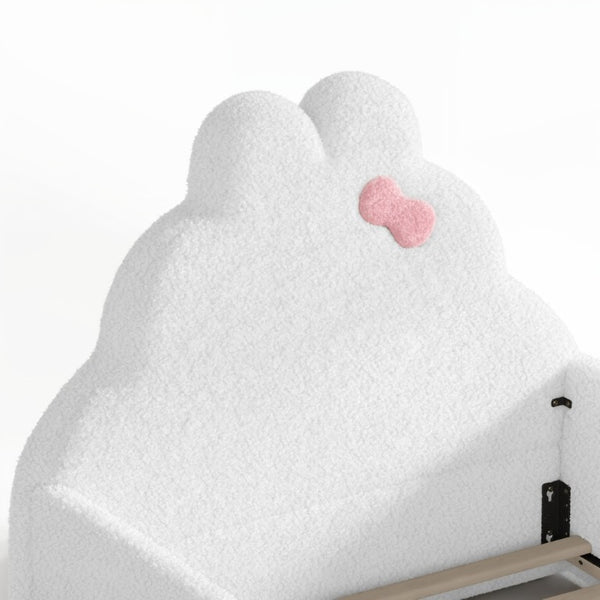 English Elm Full Cat Shaped PU Upholstered Kids Platform Bed with Guardrails Princess Bedroom Antique White Teddy Twin W5305S00215