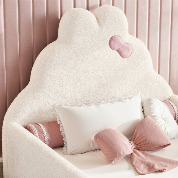 English Elm Twin Floor Bed with Cloud Headboard Teddy Fabric Guardrails and Side Storage Pocket Twin Beige W5305S00216
