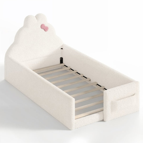 English Elm Twin Floor Bed with Cloud Headboard Teddy Fabric Guardrails and Side Storage Pocket Twin Beige W5305S00216