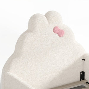 English Elm Twin Floor Bed with Cloud Headboard Teddy Fabric Guardrails and Side Storage Pocket Twin Beige W5305S00216