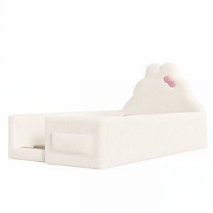 English Elm Twin Floor Bed with Cloud Headboard Teddy Fabric Guardrails and Side Storage Pocket Twin Beige W5305S00216