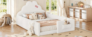 English Elm Twin Floor Bed with Cloud Headboard Teddy Fabric Guardrails and Side Storage Pocket Full Antique White W5305S00217