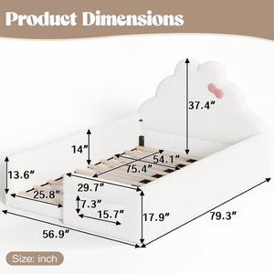 English Elm Twin Floor Bed with Cloud Headboard Teddy Fabric Guardrails and Side Storage Pocket Full Antique White W5305S00217