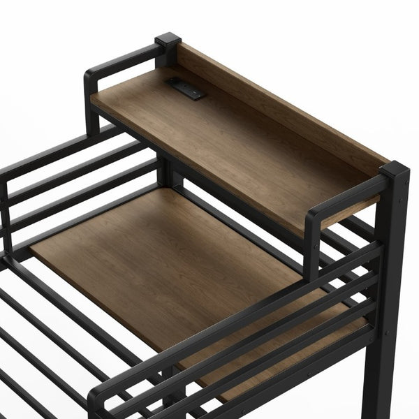 English Elm Twin Over Triple Heavy Duty Metal Bunk Bed with Storage Stair Drawers for Kids Black W5305S00226
