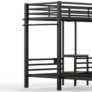 English Elm Twin Over Triple Heavy Duty Metal Bunk Bed with Storage Stair Drawers for Kids Black W5305S00226