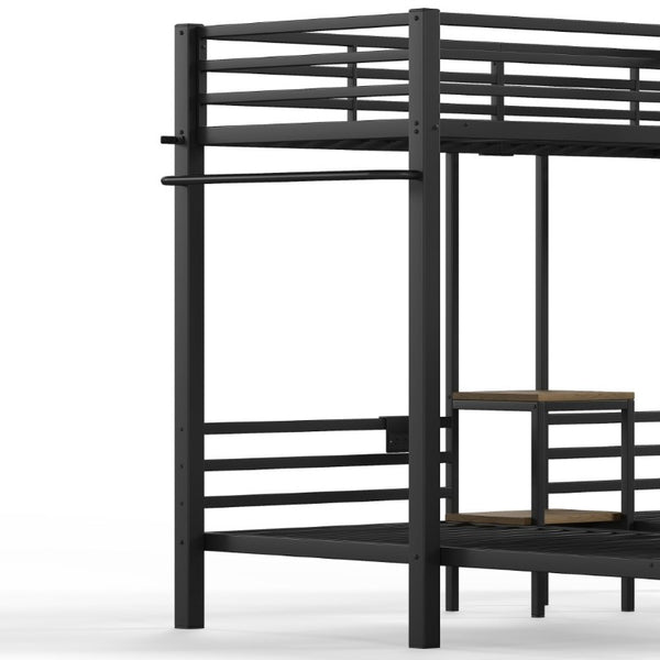 English Elm Twin Over Triple Heavy Duty Metal Bunk Bed with Storage Stair Drawers for Kids Black W5305S00226