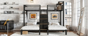 English Elm Twin Over Triple Heavy Duty Metal Bunk Bed with Storage Stair Drawers for Kids Black W5305S00226