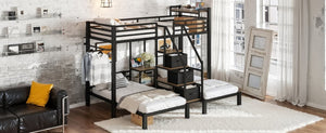 English Elm Twin Over Triple Heavy Duty Metal Bunk Bed with Storage Stair Drawers for Kids Black W5305S00226
