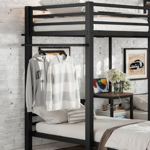 English Elm Twin Over Triple Heavy Duty Metal Bunk Bed with Storage Stair Drawers for Kids Black W5305S00226