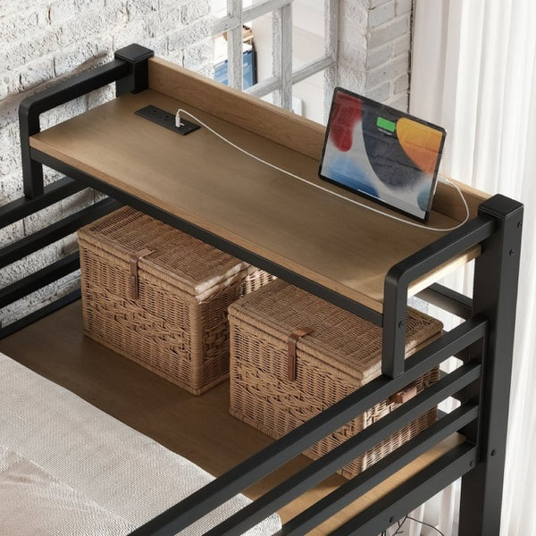 English Elm Twin Over Triple Heavy Duty Metal Bunk Bed with Storage Stair Drawers for Kids Black W5305S00226
