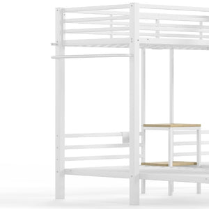 English Elm Twin Over Triple Heavy Duty Metal Bunk Bed with Storage Stair Drawers for Kids White W5305S00227