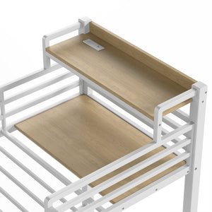 English Elm Twin Over Triple Heavy Duty Metal Bunk Bed with Storage Stair Drawers for Kids White W5305S00227