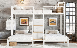 English Elm Twin Over Triple Heavy Duty Metal Bunk Bed with Storage Stair Drawers for Kids White W5305S00227