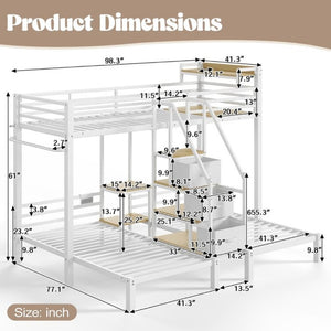 English Elm Twin Over Triple Heavy Duty Metal Bunk Bed with Storage Stair Drawers for Kids White W5305S00227