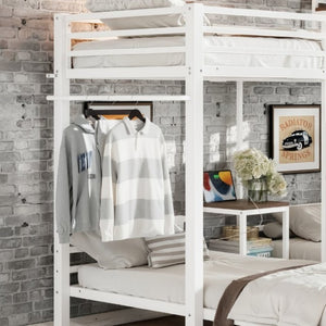 English Elm Twin Over Triple Heavy Duty Metal Bunk Bed with Storage Stair Drawers for Kids White W5305S00227