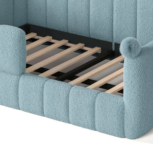 English Elm Full Montessori Floor Bed Cushioned Surround Safety Rails Teddy Fabric Kids Frame Blue W5305S00237