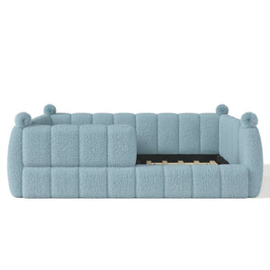 English Elm Full Montessori Floor Bed Cushioned Surround Safety Rails Teddy Fabric Kids Frame Blue W5305S00237