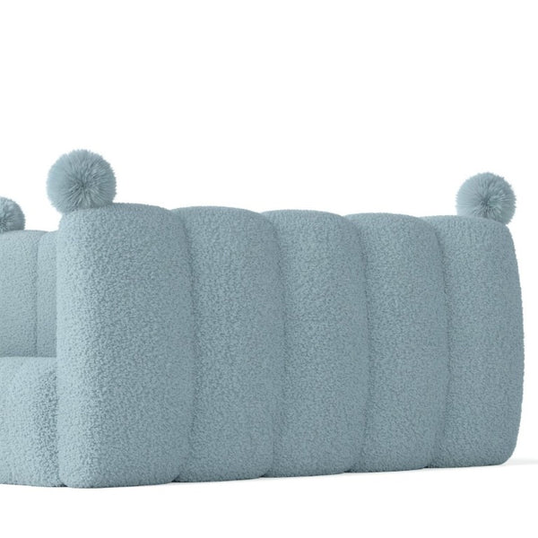 English Elm Full Montessori Floor Bed Cushioned Surround Safety Rails Teddy Fabric Kids Frame Blue W5305S00237