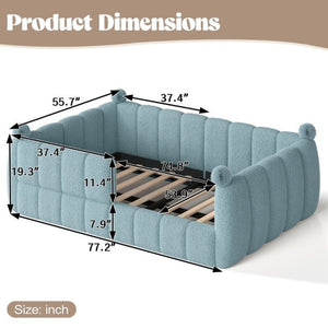 English Elm Full Montessori Floor Bed Cushioned Surround Safety Rails Teddy Fabric Kids Frame Blue W5305S00237