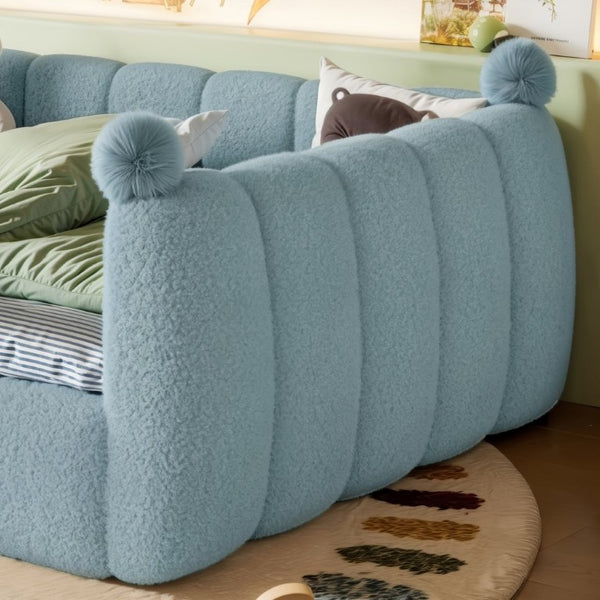 English Elm Full Montessori Floor Bed Cushioned Surround Safety Rails Teddy Fabric Kids Frame Blue W5305S00237