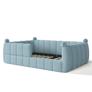 English Elm Full Montessori Floor Bed Cushioned Surround Safety Rails Teddy Fabric Kids Frame Blue W5305S00237