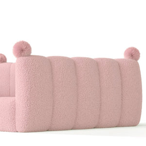 English Elm Full Montessori Floor Bed Cushioned Surround Safety Rails Teddy Fabric Kids Frame Pink W5305S00238