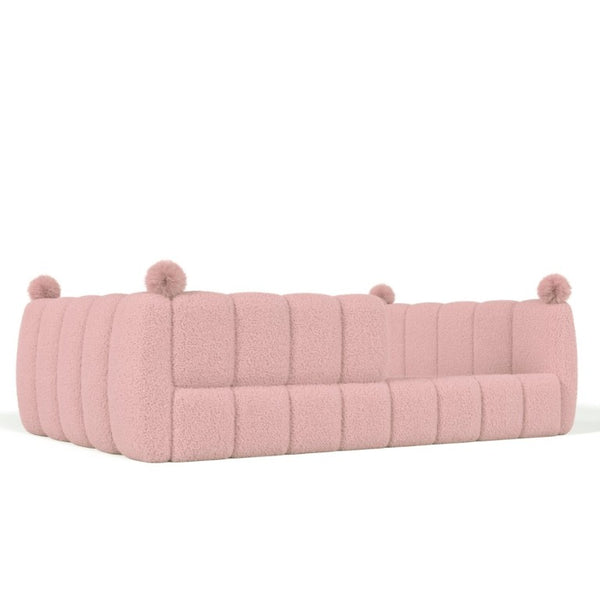 English Elm Full Montessori Floor Bed Cushioned Surround Safety Rails Teddy Fabric Kids Frame Pink W5305S00238