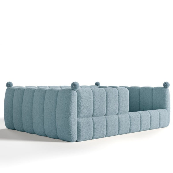 English Elm Queen Montessori Floor Bed Teddy Upholstered Surround Rails Low Profile Kids Frame Blue W5305S00239