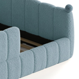 English Elm Queen Montessori Floor Bed Teddy Upholstered Surround Rails Low Profile Kids Frame Blue W5305S00239