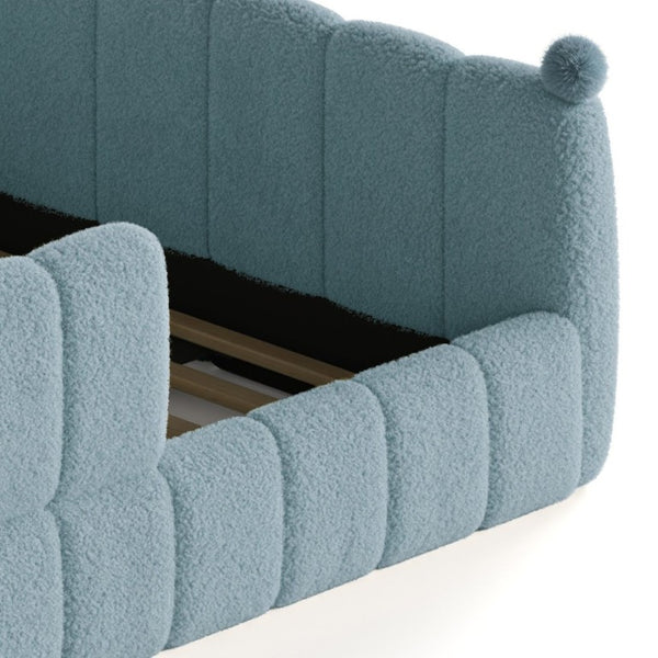 English Elm Queen Montessori Floor Bed Teddy Upholstered Surround Rails Low Profile Kids Frame Blue W5305S00239