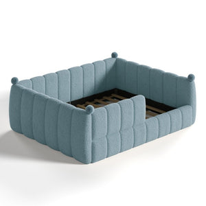 English Elm Queen Montessori Floor Bed Teddy Upholstered Surround Rails Low Profile Kids Frame Blue W5305S00239