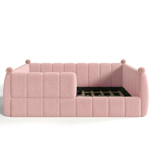 English Elm Queen Montessori Floor Bed Teddy Upholstered Surround Rails Low Profile Kids Frame Pink W5305S00240
