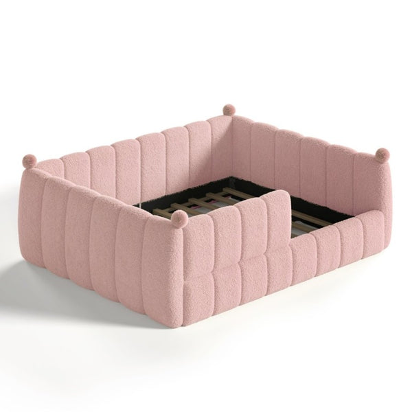 English Elm Queen Montessori Floor Bed Teddy Upholstered Surround Rails Low Profile Kids Frame Pink W5305S00240