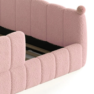 English Elm Queen Montessori Floor Bed Teddy Upholstered Surround Rails Low Profile Kids Frame Pink W5305S00240
