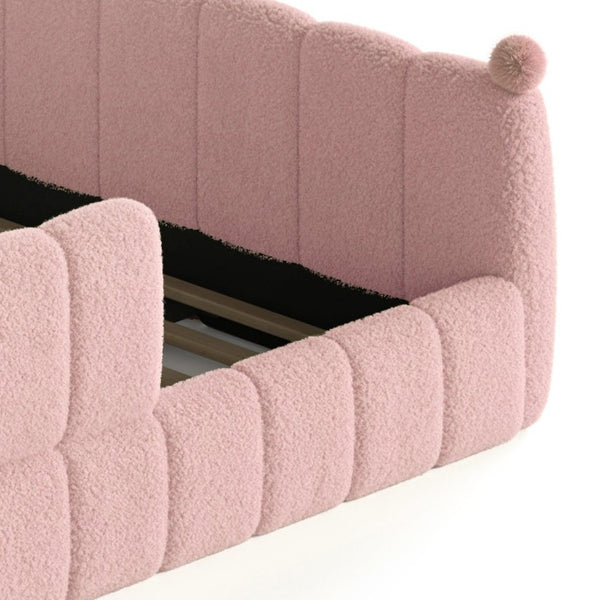 English Elm Queen Montessori Floor Bed Teddy Upholstered Surround Rails Low Profile Kids Frame Pink W5305S00240