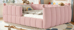 English Elm Queen Montessori Floor Bed Teddy Upholstered Surround Rails Low Profile Kids Frame Pink W5305S00240