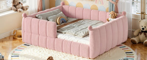 English Elm Queen Montessori Floor Bed Teddy Upholstered Surround Rails Low Profile Kids Frame Pink W5305S00240