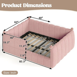 English Elm Queen Montessori Floor Bed Teddy Upholstered Surround Rails Low Profile Kids Frame Pink W5305S00240