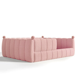 English Elm Queen Montessori Floor Bed Teddy Upholstered Surround Rails Low Profile Kids Frame Pink W5305S00240