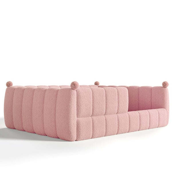 English Elm Queen Montessori Floor Bed Teddy Upholstered Surround Rails Low Profile Kids Frame Pink W5305S00240
