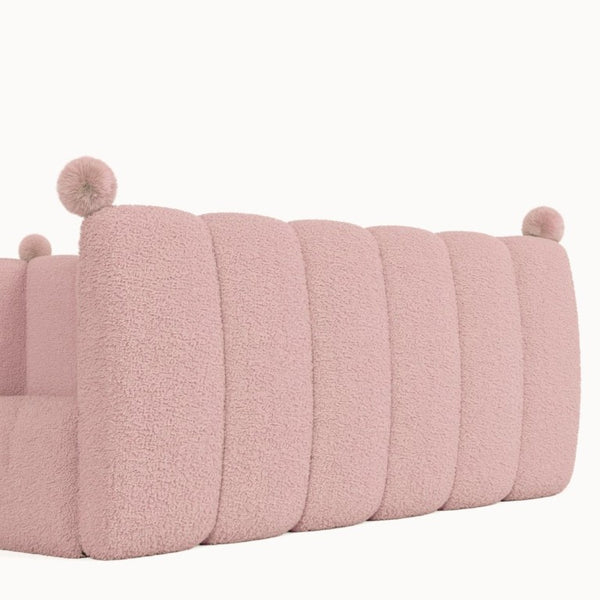 English Elm Queen Montessori Floor Bed Teddy Upholstered Surround Rails Low Profile Kids Frame Pink W5305S00240