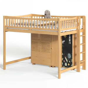 English Elm Queen Over Pine Wood Bunk Bed with Trundle Storage Shelf Converts to Two Platform Beds Natural 78.9 L x 57.3 W x 65 H MDF,Pine,Plywood W5305S00244