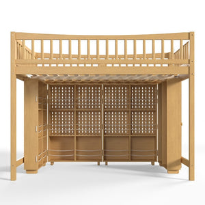 English Elm Queen Over Pine Wood Bunk Bed with Trundle Storage Shelf Converts to Two Platform Beds Natural 78.9 L x 57.3 W x 65 H MDF,Pine,Plywood W5305S00244