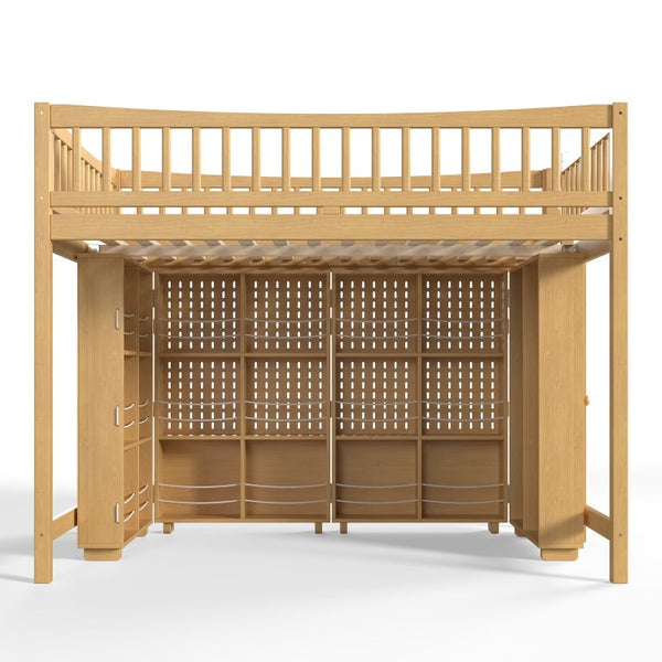 English Elm Queen Over Pine Wood Bunk Bed with Trundle Storage Shelf Converts to Two Platform Beds Natural 78.9 L x 57.3 W x 65 H MDF,Pine,Plywood W5305S00244