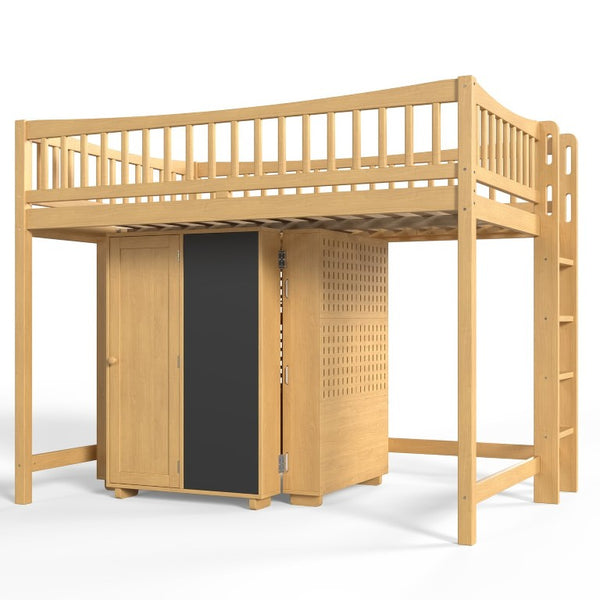 English Elm Queen Over Pine Wood Bunk Bed with Trundle Storage Shelf Converts to Two Platform Beds Natural 78.9 L x 57.3 W x 65 H MDF,Pine,Plywood W5305S00244