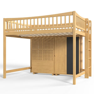 English Elm Queen Over Pine Wood Bunk Bed with Trundle Storage Shelf Converts to Two Platform Beds Natural 78.9 L x 57.3 W x 65 H MDF,Pine,Plywood W5305S00244