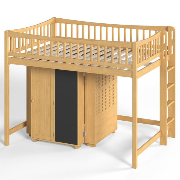 English Elm Queen Over Pine Wood Bunk Bed with Trundle Storage Shelf Converts to Two Platform Beds Natural 78.9 L x 57.3 W x 65 H MDF,Pine,Plywood W5305S00244