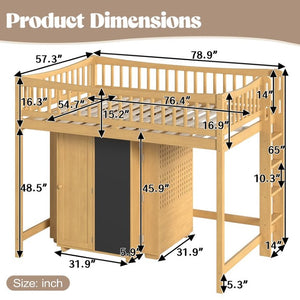 English Elm Queen Over Pine Wood Bunk Bed with Trundle Storage Shelf Converts to Two Platform Beds Natural 78.9 L x 57.3 W x 65 H MDF,Pine,Plywood W5305S00244