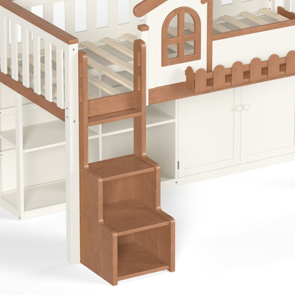 English Elm Queen Over Pine Wood Bunk Bed with Trundle Storage Shelf Converts to Two Platform Beds Beige,Natural 78.5 L x 42.1 W x 65.6 H MDF,Pine,Plywood W5305S00245