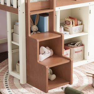 English Elm Queen Over Pine Wood Bunk Bed with Trundle Storage Shelf Converts to Two Platform Beds Beige,Natural 78.5 L x 42.1 W x 65.6 H MDF,Pine,Plywood W5305S00245